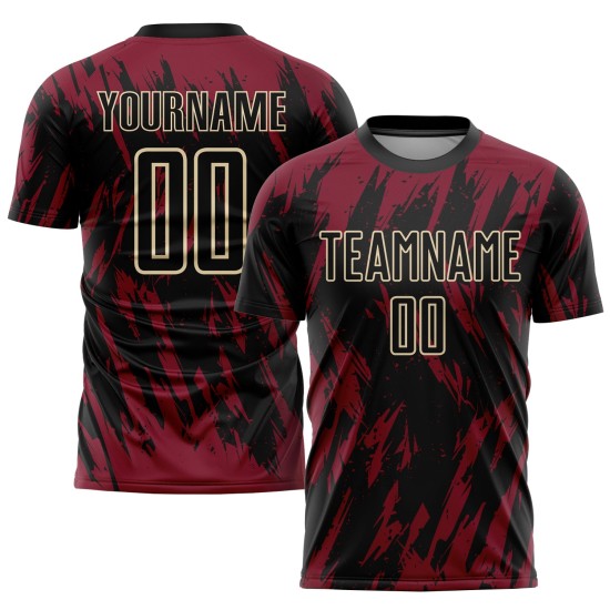 Maglia da calcio personalizzata Crimson Black-City Cream con stampa a sublimazione Maglia da calcio personalizzata Crimson Black-City Cream con stampa a sublimazione