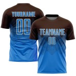 Maglia da calcio personalizzata con stampa a sublimazione marrone polvere blu-crema Maglia da calcio personalizzata con stampa a sublimazione marrone polvere blu-crema