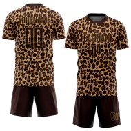 Maglia da calcio personalizzata con stampa leopardata marrone-oro antico