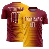 Maglia da calcio personalizzata con stampa a sublimazione Crimson Gold-White Gradient Line