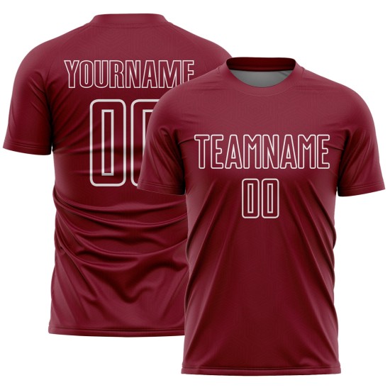Maglia da calcio personalizzata con stampa a sublimazione di forme geometriche bianche e cremisi Maglia da calcio personalizzata con stampa a sublimazione di forme geometriche bianche e cremisi