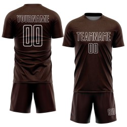 Maglia da calcio personalizzata con stampa a sublimazione di forme geometriche marroni e bianche Maglia da calcio personalizzata con stampa a sublimazione di forme geometriche marroni e bianche