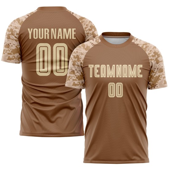 Maglia da calcio personalizzata con stampa a sublimazione marrone crema-mimetica Maglia da calcio personalizzata con stampa a sublimazione marrone crema-mimetica