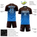 Maglia da calcio personalizzata con stampa a sublimazione marrone polvere blu-crema Maglia da calcio personalizzata con stampa a sublimazione marrone polvere blu-crema