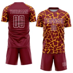 Maglia da calcio personalizzata Crimson Gold-White Abstract Network Splash Sublimazione Uniforme da calcio Maglia da calcio personalizzata Crimson Gold-White Abstract Network Splash Sublimazione Uniforme da calcio